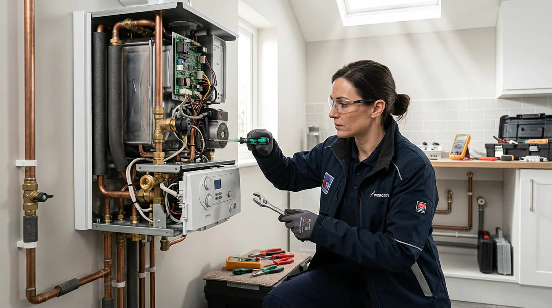 Un technicien qualifié effectuant la maintenance sur un système de chauffage moderne