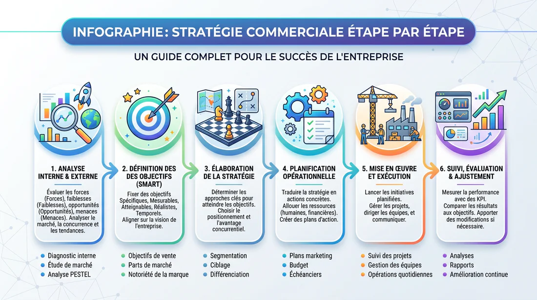 Infographie présentant le processus stratégique étape par étape
