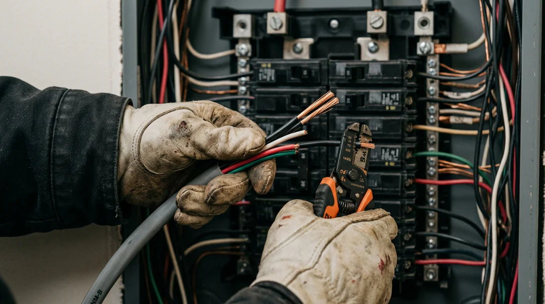 Préparation des fils électriques par un professionnel pour le raccordement